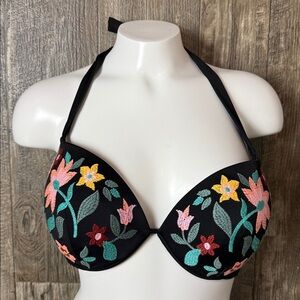 Shade & Shore Embroidered black bikini top, 38B